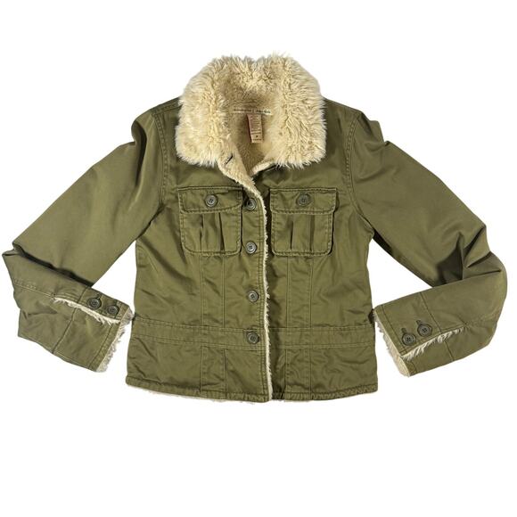 Y2K Abercrombie & Fitch Sherpa Lined Utility Jacket Green Gorpcore Women’s Med - Picture 1 of 9